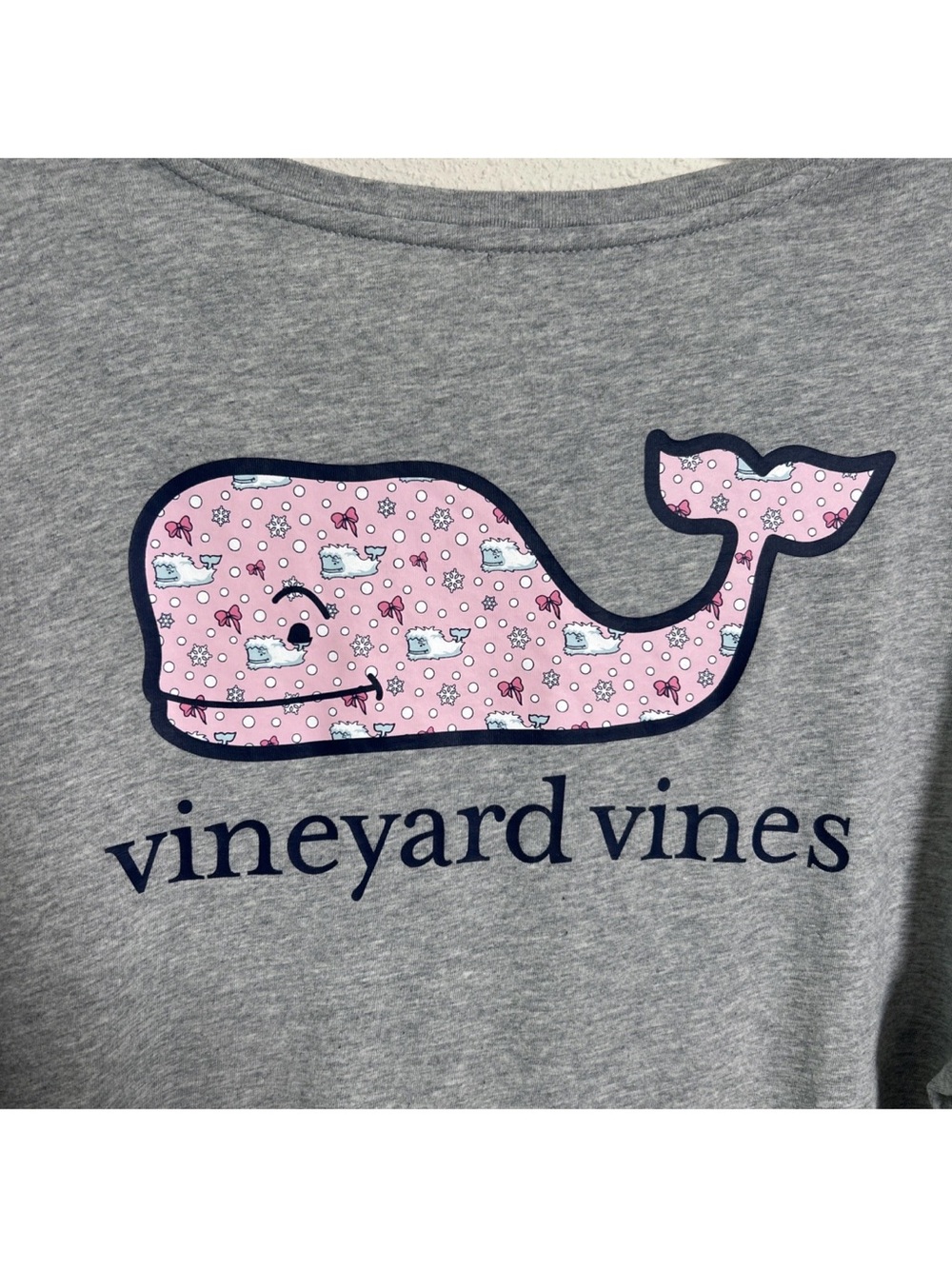 Vineyard Vines Long Sleeve Pocket Shirt Grey Winter Whale Snow Women’s Size XL - Picture 9 of 11